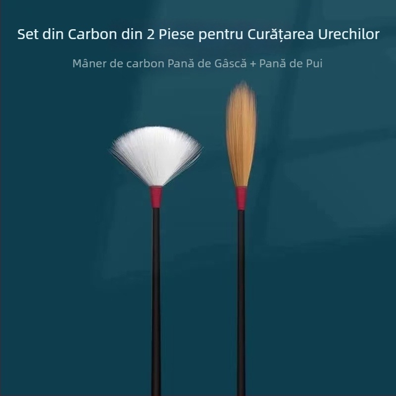 Set complet de instrumente pentru curățarea urechii, cu pene de gâscă și bețișoare de bumbac