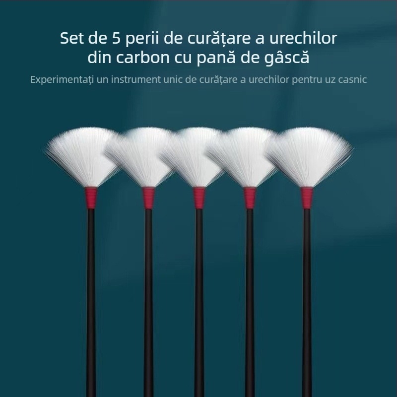 Set complet de instrumente pentru curățarea urechii, cu pene de gâscă și bețișoare de bumbac