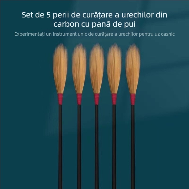 Set complet de instrumente pentru curățarea urechii, cu pene de gâscă și bețișoare de bumbac