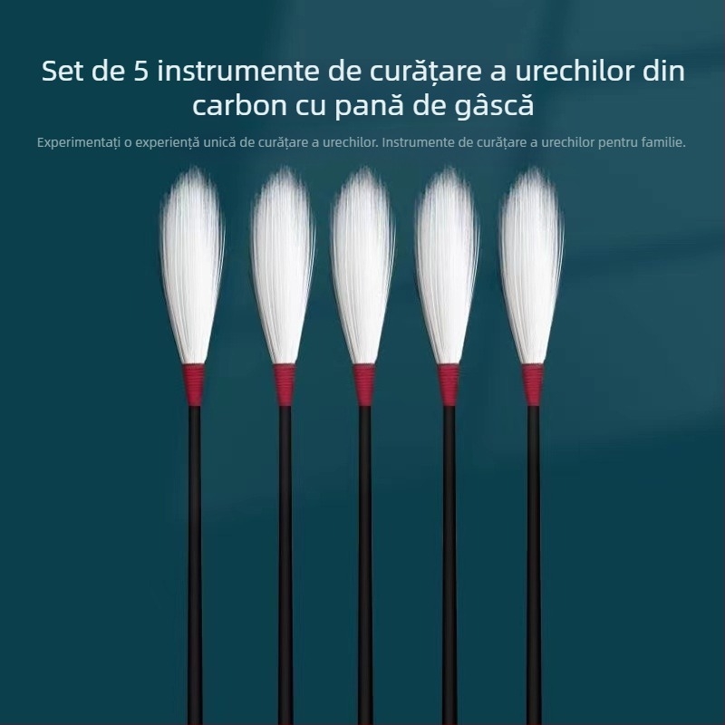Set complet de instrumente pentru curățarea urechii, cu pene de gâscă și bețișoare de bumbac