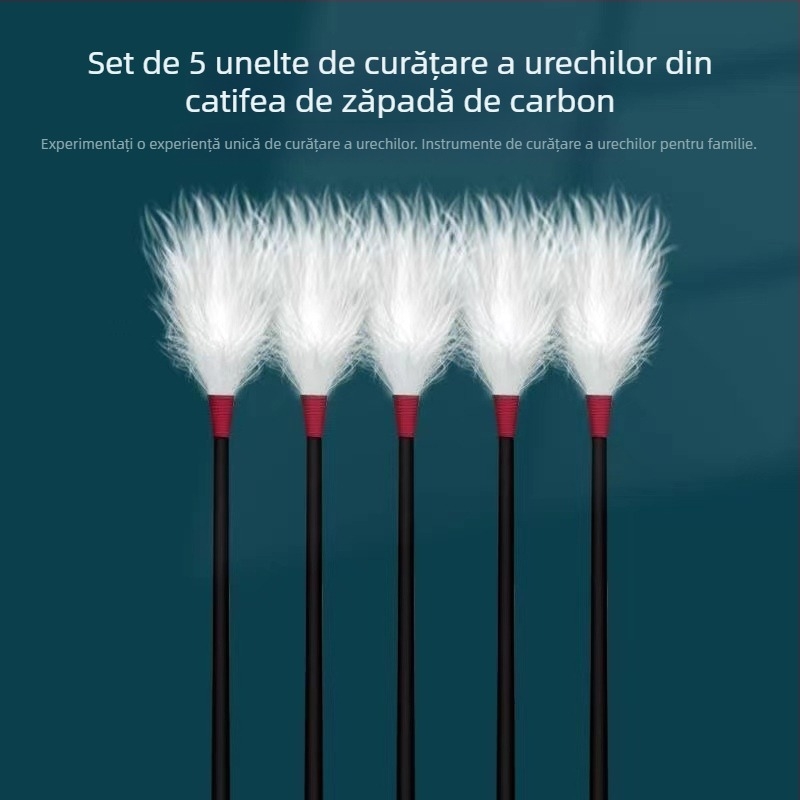 Set complet de instrumente pentru curățarea urechii, cu pene de gâscă și bețișoare de bumbac