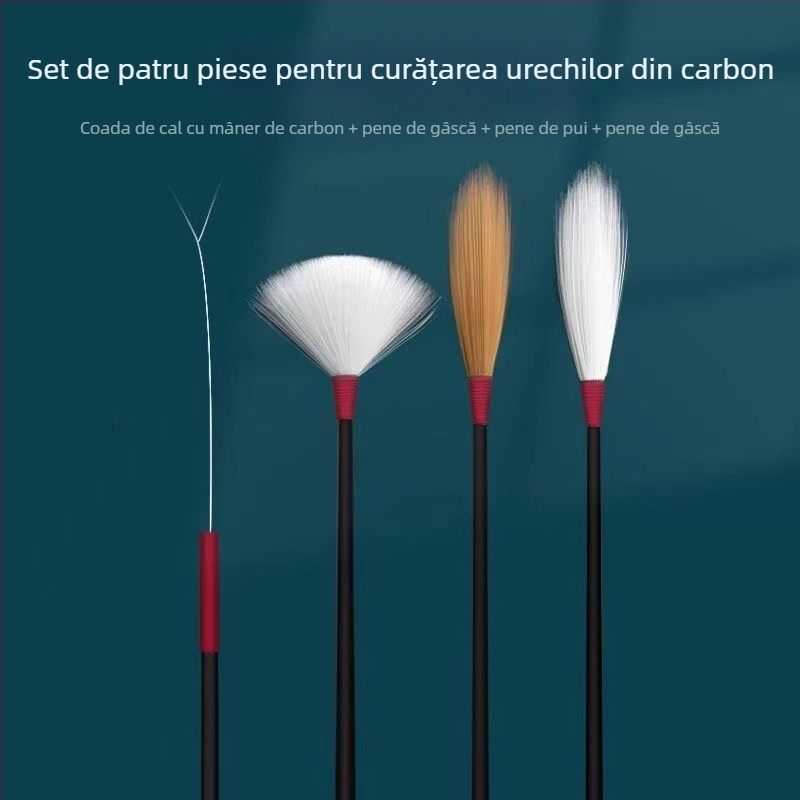 Set complet de instrumente pentru curățarea urechii, cu pene de gâscă și bețișoare de bumbac