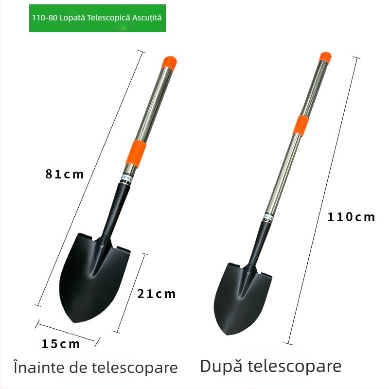 Lopată telescopică din oțel inoxidabil – pliabilă, multifuncțională pentru grădină și exterior