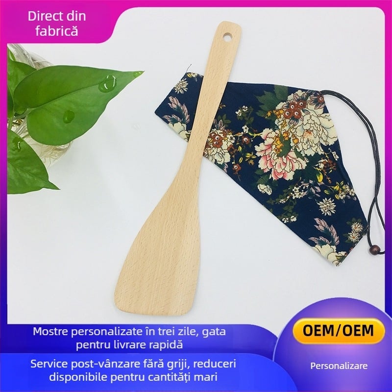 Spatulă de bucătărie din lemn, înclinată, pentru wok și tigăi antiaderente