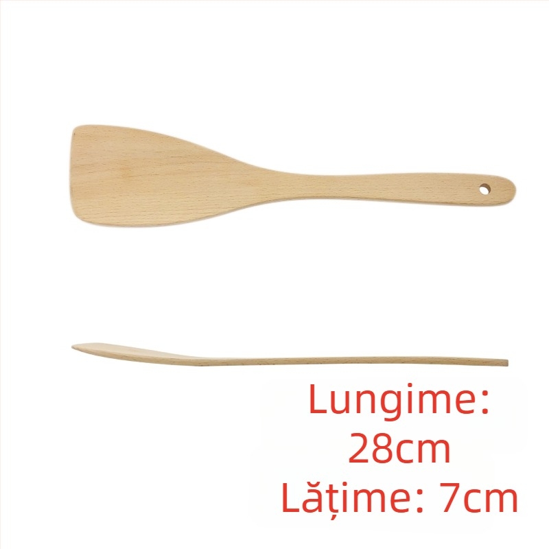 Spatulă de bucătărie din lemn, înclinată, pentru wok și tigăi antiaderente