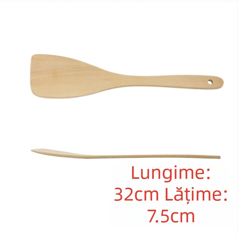Spatulă de bucătărie din lemn, înclinată, pentru wok și tigăi antiaderente