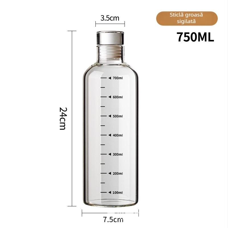 Sticlă de vin din sticlă borosilikat, capac etanș, recipient pentru infuzie cu ginseng, design minimalist, cu marcaje de măsurare.
