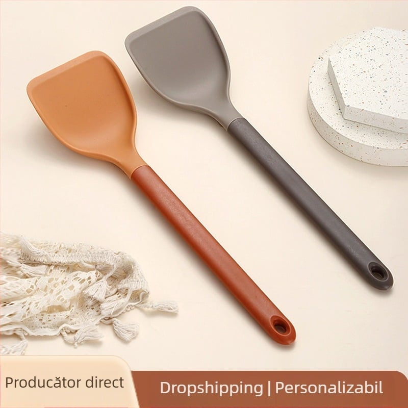 Spatulă de bucătărie din silicon alimentar, rezistentă la temperaturi înalte, nu zgârie oalele, compatibilă cu tigăile antiaderente