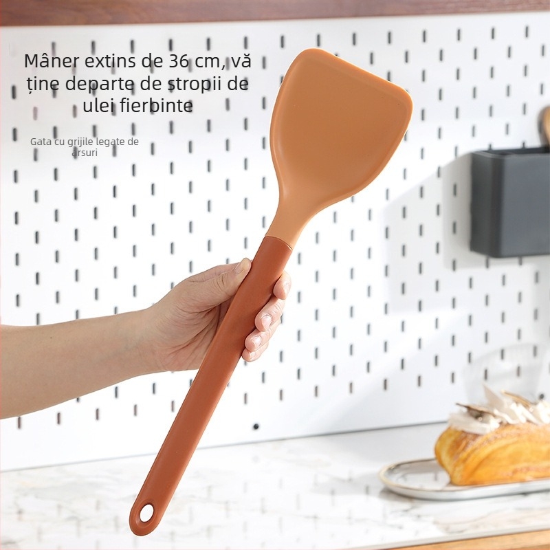 Spatulă de bucătărie din silicon alimentar, rezistentă la temperaturi înalte, nu zgârie oalele, compatibilă cu tigăile antiaderente