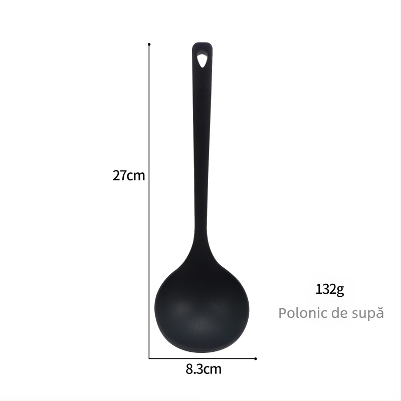 Set de ustensile de bucătărie cu acoperire din silicon pe fontă – spatulă, lingură pentru prăjit și lingură de supă; neaderent, anti-derapare, rezistent la temperaturi înalte.
