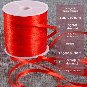 Panglică roșie de satin pentru decorul de nuntă — fâșii de material roșu pentru legarea baloanelor și atârnarea felinarelor