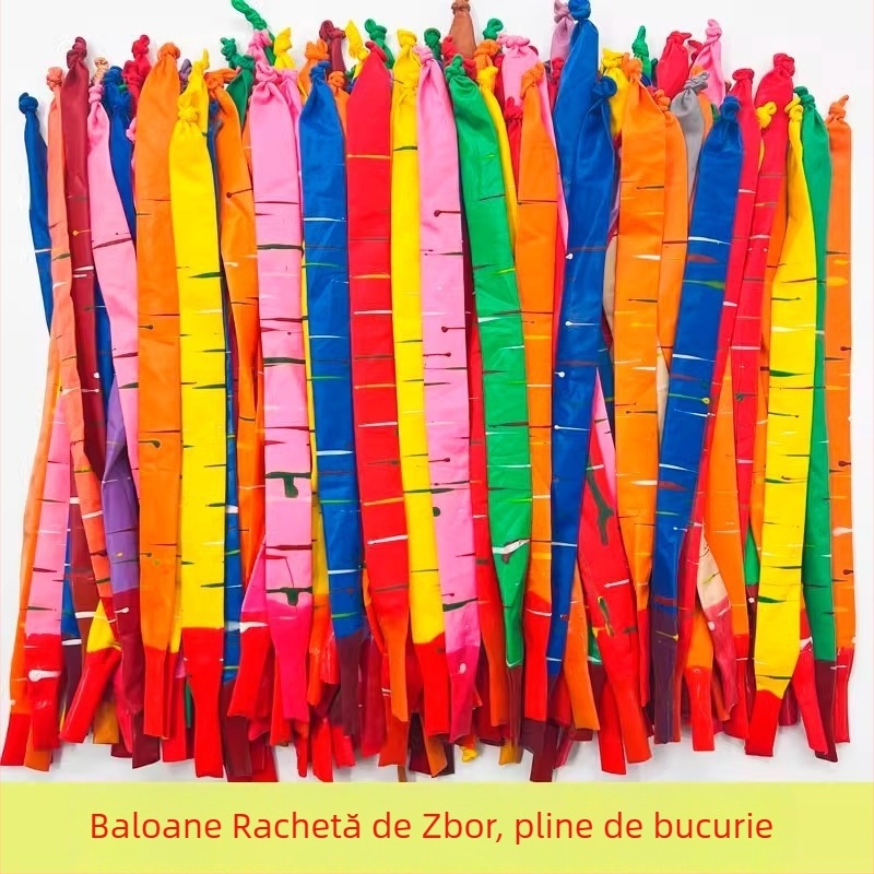 Balon latex colorat, lung, cu efect de decolare cu rachetă, 10 inci, pentru copii