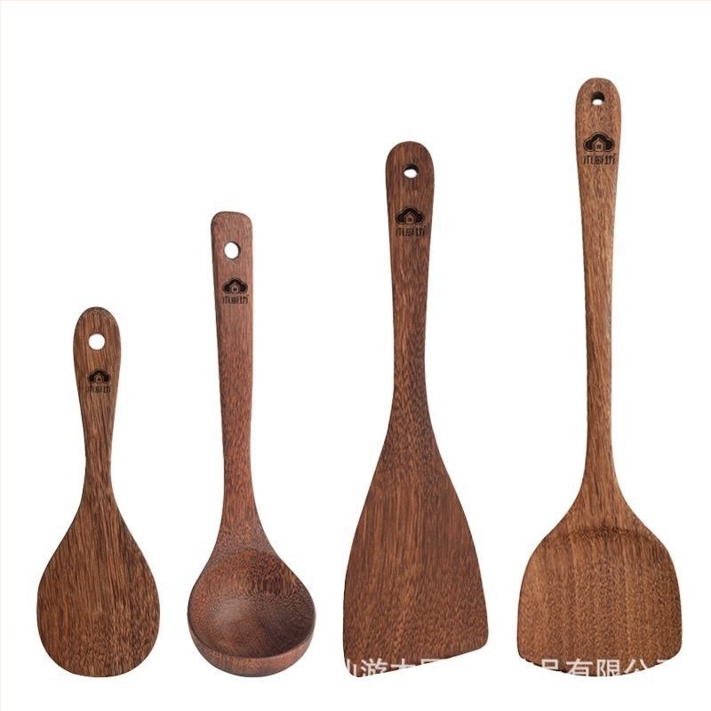 Set din lemn: spatulă de bucătărie și lingură pentru supă și orez, spatulă pentru prăjit, ustensile de bucătărie din lemn solid, lemn de înaltă calitate, sigur pentru alimente