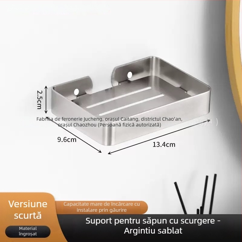 Suport pentru săpun din oțel inoxidabil, montat pe perete, cu drenaj, montaj fără găuri