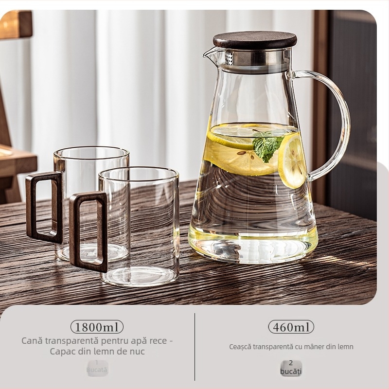 Carafă din sticlă pentru apă rece, rezistentă la temperaturi înalte, din sticlă borosilicat, cu capacitate mare, pentru uz casnic, pentru prepararea ceaiului, păstrarea apei și a sucului.