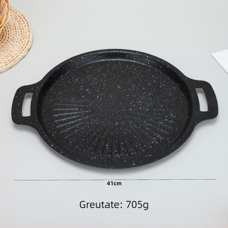 Tigaie grill cu piatră Maifan pentru camping în aer liber, antiaderent, fund plat din fontă, potrivit pentru plite cu inducție, portabil