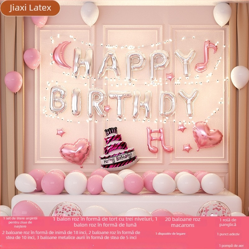 Kit baloane latex pentru ziua de naștere – decor pentru fundalul petrecerii, baloane rotunde în negru, argintiu, auriu, albastru pudră și alb