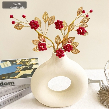 Buchet de fructe roșii din rășină, cu frunze din aliaj, fructe de noroc artificiale, decor de intrare în stil chinezesc, K103