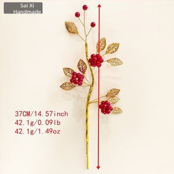 Buchet de fructe roșii din rășină, cu frunze din aliaj, fructe de noroc artificiale, decor de intrare în stil chinezesc, K103
