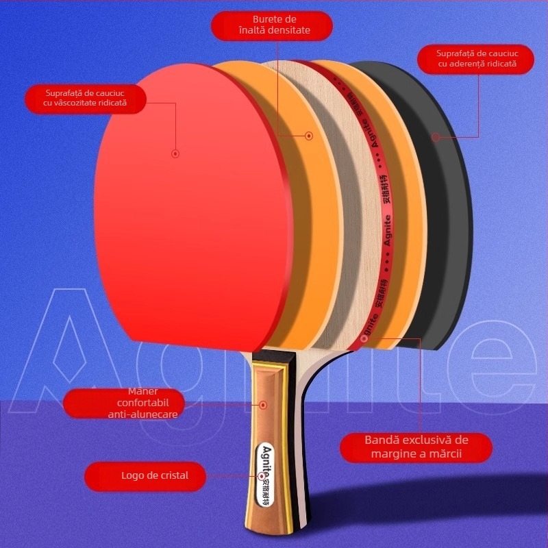 Set de tenis de masă Deli – două rachete pentru elevi de școala primară, antrenament pentru începători, nivel profesional, rachete din lemn masiv cu trei stele