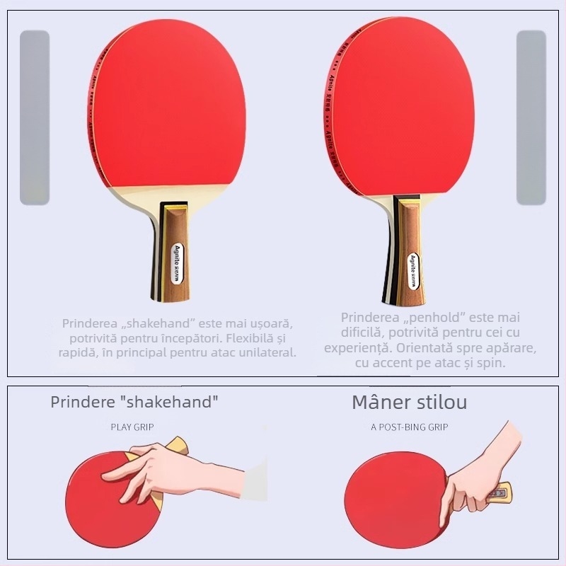 Set de tenis de masă Deli – două rachete pentru elevi de școala primară, antrenament pentru începători, nivel profesional, rachete din lemn masiv cu trei stele