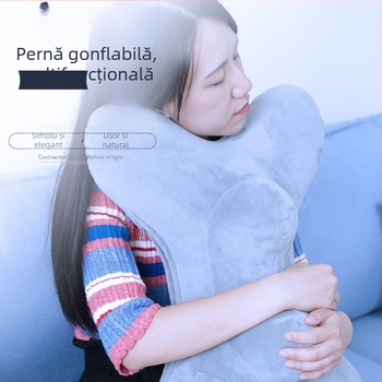 Pernă gonflabilă pentru gât, cu apăsare, pentru birou și călătorii, design curbat, protecție în mașină