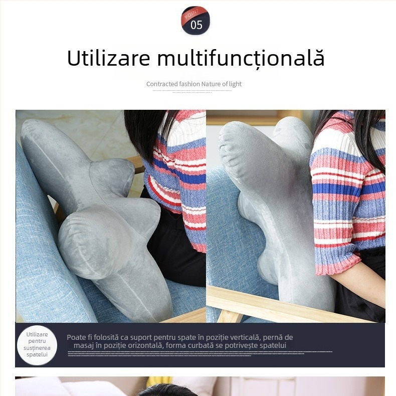 Pernă gonflabilă pentru gât, cu apăsare, pentru birou și călătorii, design curbat, protecție în mașină