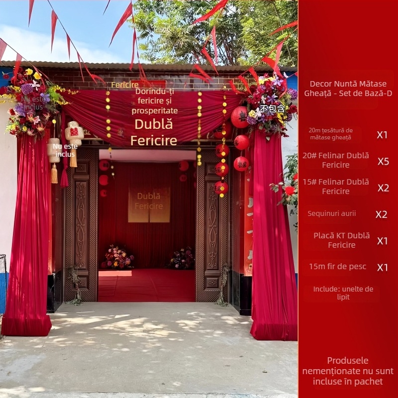 Decorațiune arc de ușă din flanelă – curte de vilă rurală pentru nuntă