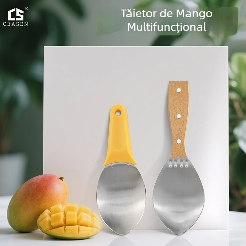 Tăietor din oțel inoxidabil pentru mango și pepene, cu lingură pentru fructe