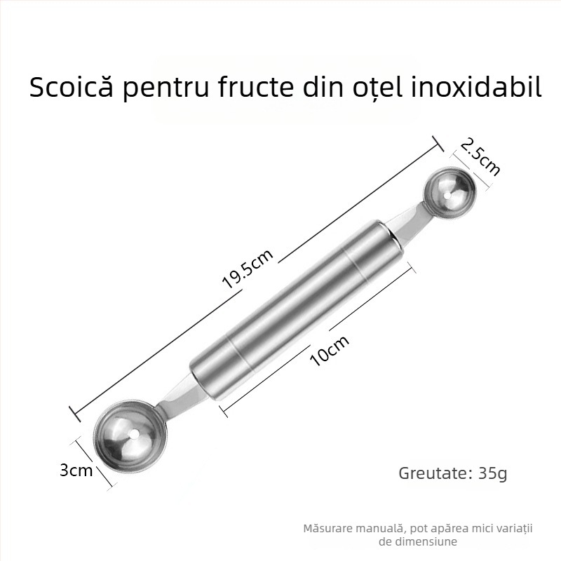 Set din oțel inoxidabil pentru fructe: instrument de sculptare a fructelor, tăietor pentru pepene, formator pentru bile de fructe și linguriță rotundă pentru căpșuni