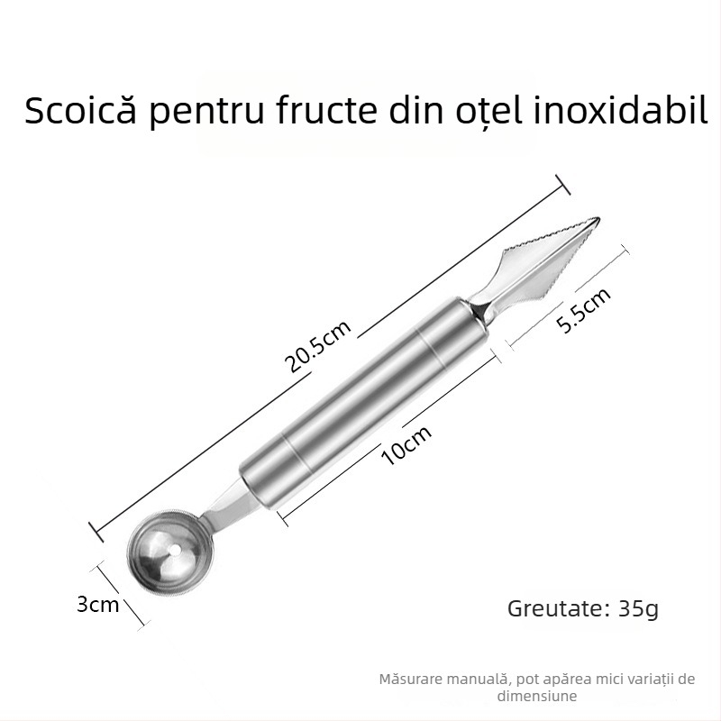Set din oțel inoxidabil pentru fructe: instrument de sculptare a fructelor, tăietor pentru pepene, formator pentru bile de fructe și linguriță rotundă pentru căpșuni