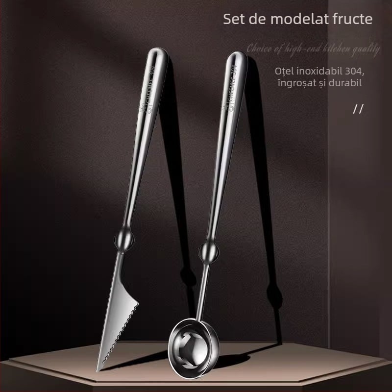 304 oțel inoxidabil – aparat pentru formarea bilelor de fructe, lingură pentru pepene, cuțit pentru sculptare de fructe și separator pentru platou