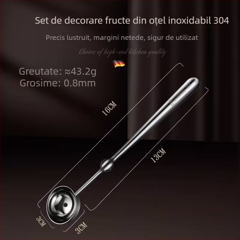 304 oțel inoxidabil – aparat pentru formarea bilelor de fructe, lingură pentru pepene, cuțit pentru sculptare de fructe și separator pentru platou