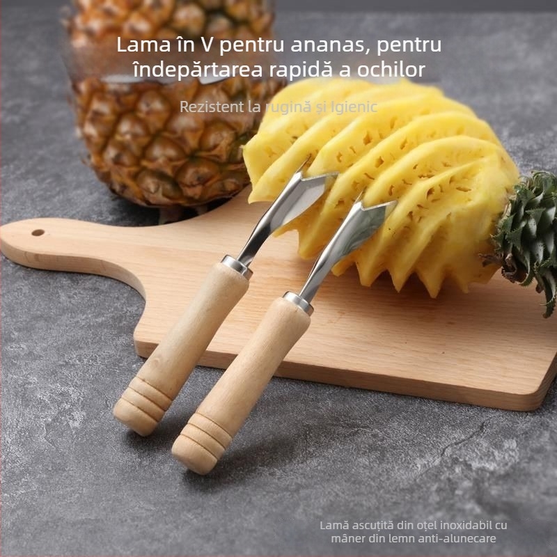 Decojitor de ananas din oțel inoxidabil, antiderapant, ustensilă de bucătărie multifuncțională pentru fructe cu cap dublu