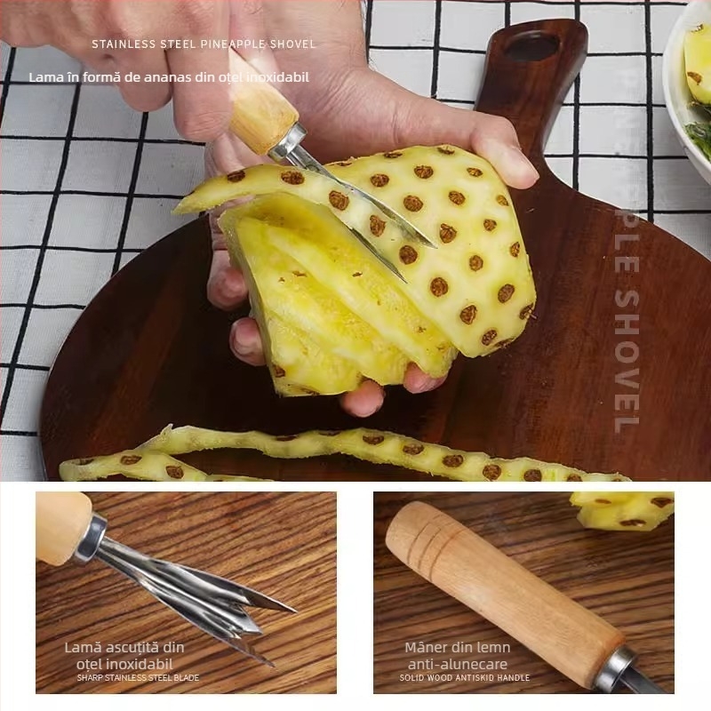 Decojitor de ananas din oțel inoxidabil, antiderapant, ustensilă de bucătărie multifuncțională pentru fructe cu cap dublu