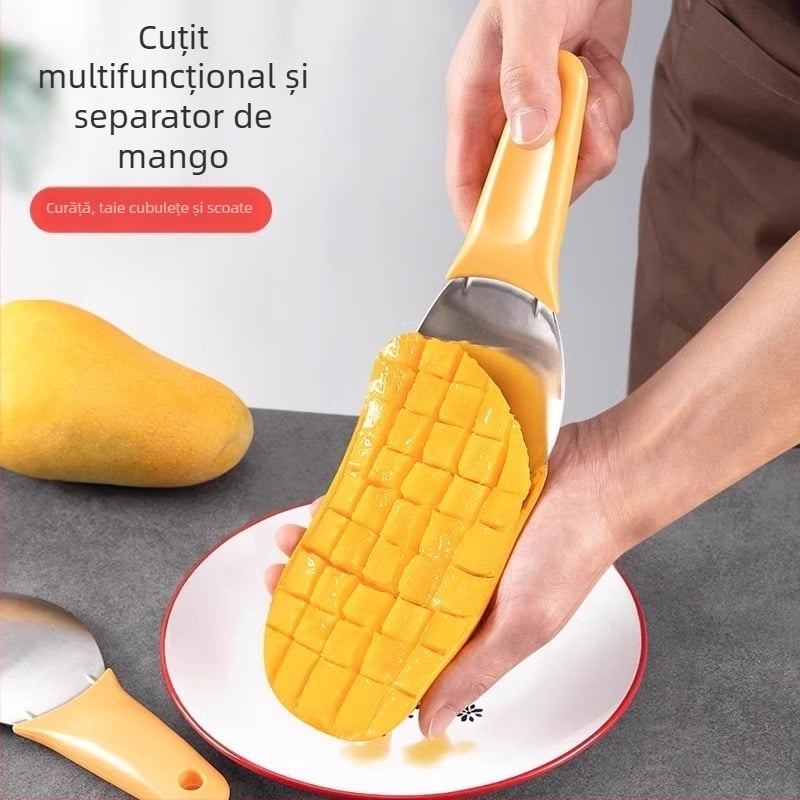 Instrument pentru tăierea mango în cuburi din oțel inoxidabil, tăietor de fructe cu matriță pentru cuburi, lingură pentru pepene și cuțit pentru avocado
