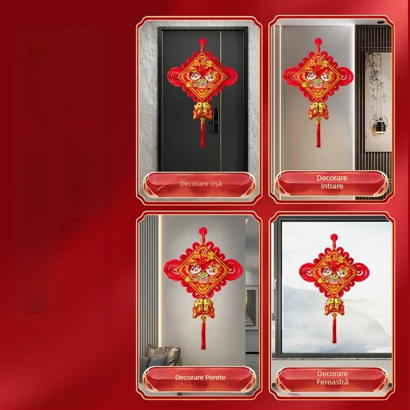 Nod chinezesc de înaltă calitate pentru living și intrare, Anul Calului, pandantiv mare cu binecuvântare pentru Festivalul Primăverii