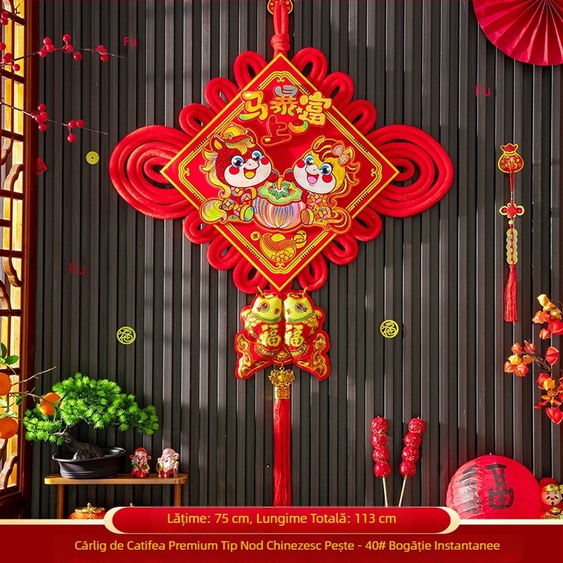 Nod chinezesc de înaltă calitate pentru living și intrare, Anul Calului, pandantiv mare cu binecuvântare pentru Festivalul Primăverii