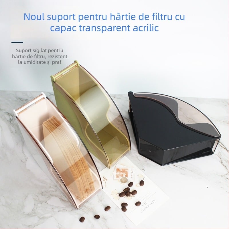 Cutie din plastic, protecție împotriva prafului pentru hârtie de filtre V60, suport pentru filtre și raft de depozitare