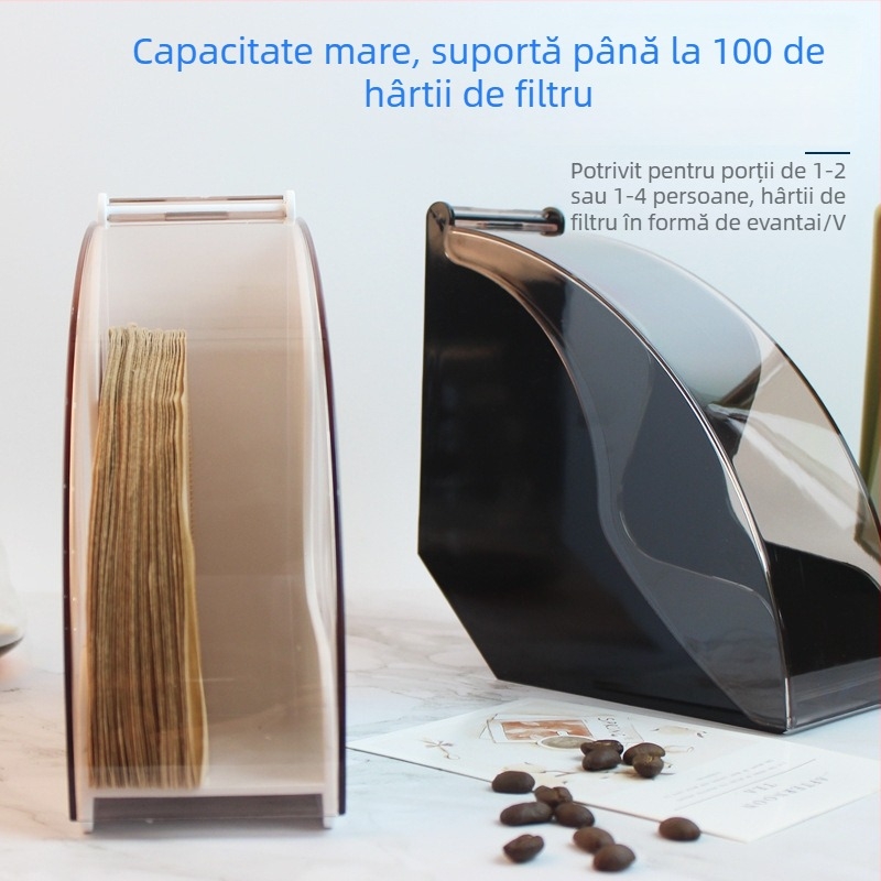 Cutie din plastic, protecție împotriva prafului pentru hârtie de filtre V60, suport pentru filtre și raft de depozitare