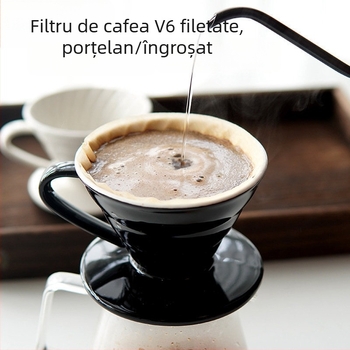 Căniță-filtru de cafea din porțelan, V60 cu filet, pentru două persoane, preparare manuală