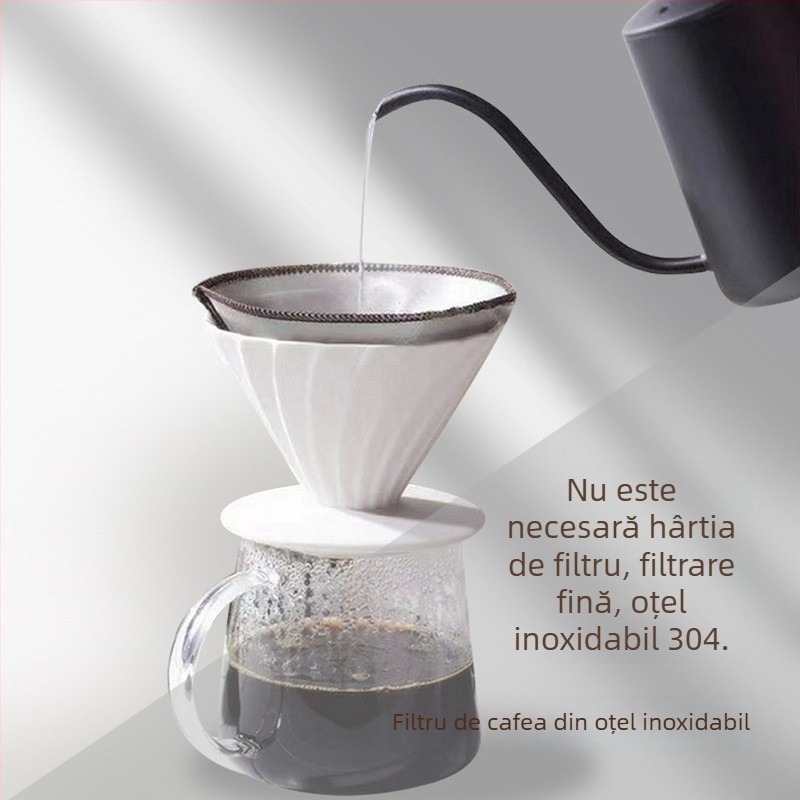 Filtru de cafea din oțel inoxidabil 304, filtru metal reutilizabil pentru V60, turnare manuală, fără filtru de hârtie