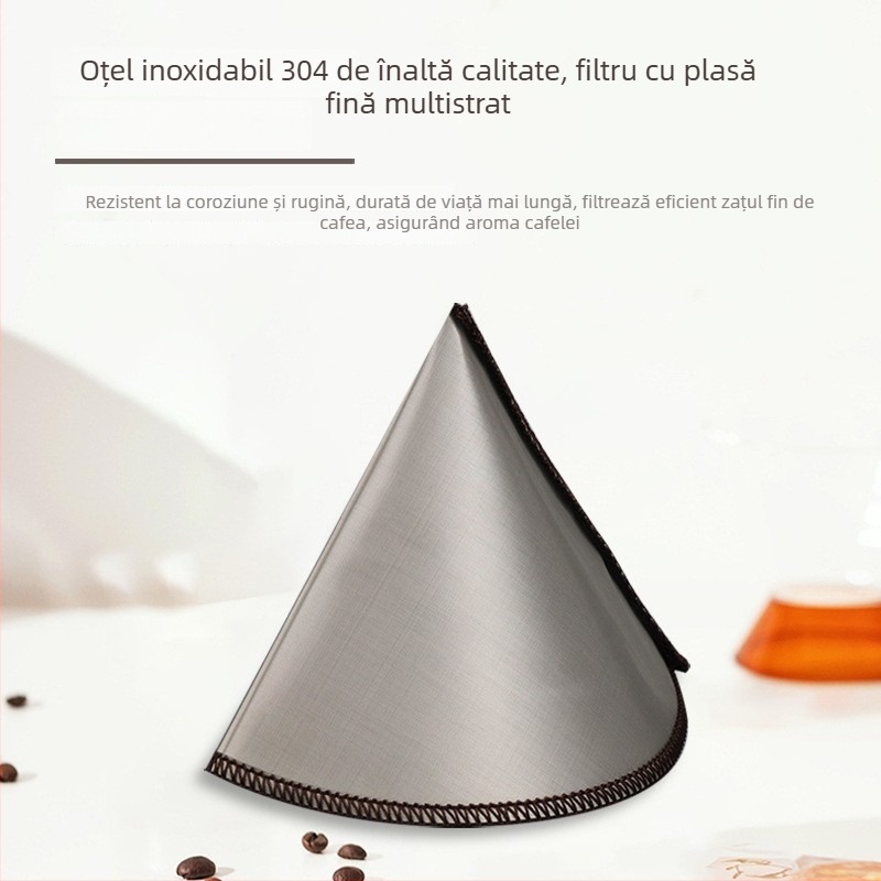 Filtru de cafea din oțel inoxidabil 304, filtru metal reutilizabil pentru V60, turnare manuală, fără filtru de hârtie
