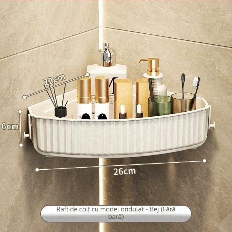 Raft transparent pentru baie, triunghiular, depozitare pentru cosmetică, montat în colț pe perete