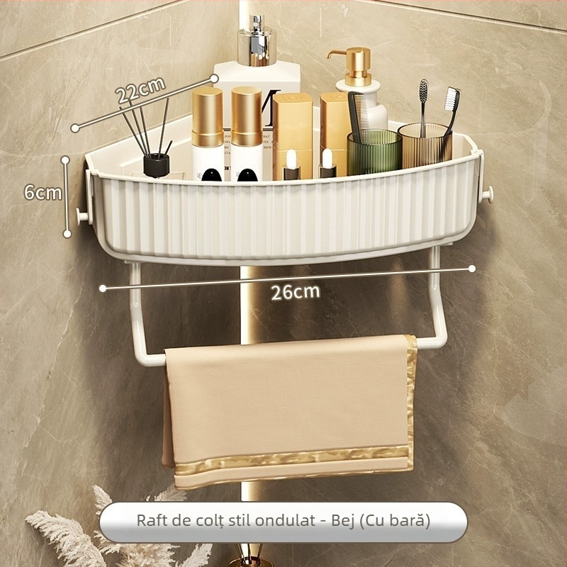 Raft transparent pentru baie, triunghiular, depozitare pentru cosmetică, montat în colț pe perete