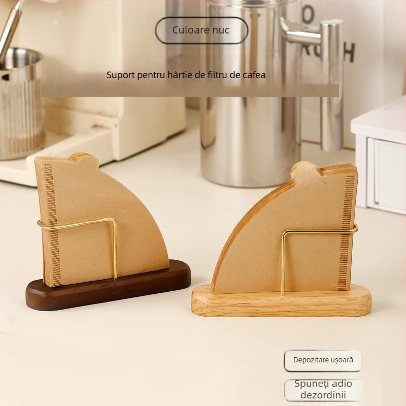 Suport din lemn pentru filtrele de cafea, spațiu de depozitare pentru hârtie de filtrare, cutie de depozitare verticală, design minimalist de Crăciun