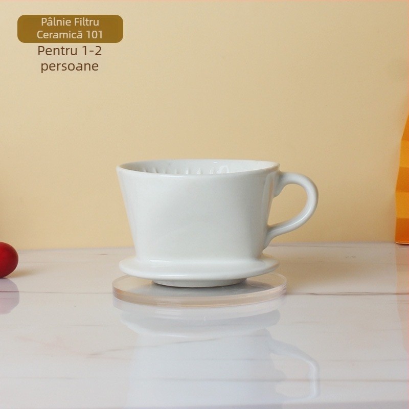 Căniță ceramică pentru filtru de cafea cu mâner, pentru 2–4 porții, filtru cu 3 orificii în formă de ventilator