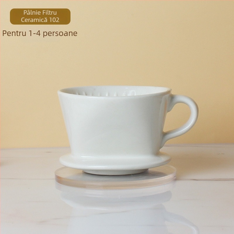 Căniță ceramică pentru filtru de cafea cu mâner, pentru 2–4 porții, filtru cu 3 orificii în formă de ventilator