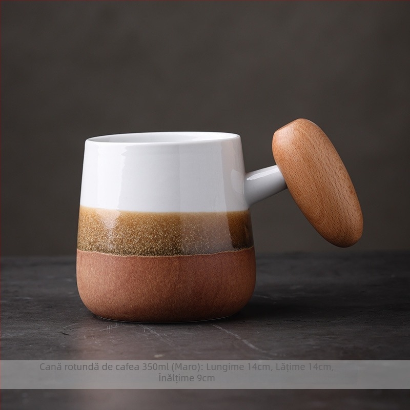 Cană ceramică pentru cafea pour-over, fără filtru de hârtie, dispozitiv de picurare portabil, filtru de ceai, ceașcă în formă de UFO cu suport din lemn