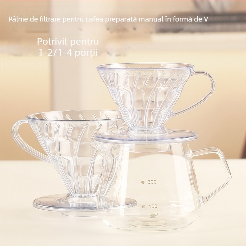 V02 Filtru transparent din rășină pentru prepararea cafelei prin infuzie, filtru de picurare îngroșat pentru ceașca de cafea din plastic de uz casnic, în formă de V